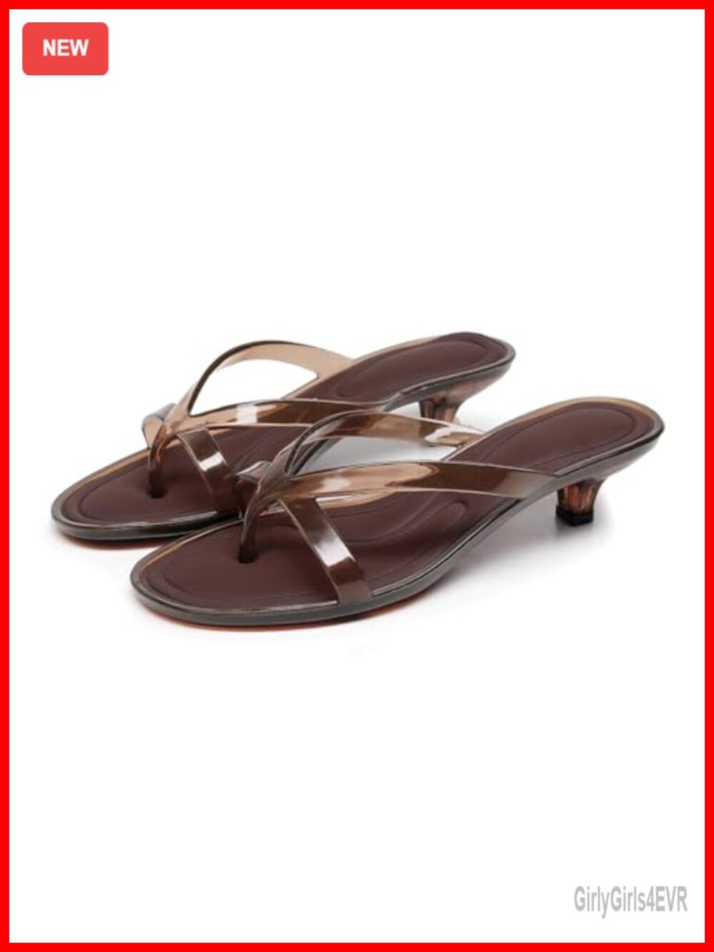 Women's Jelly Kitten Heel Flip-Flop Sandals Clear One Strap Round Toe Slip On